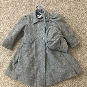 Vintage Gallery Girls Peacoat With Hat 70% Wool Gray Pleated USA Union Tag